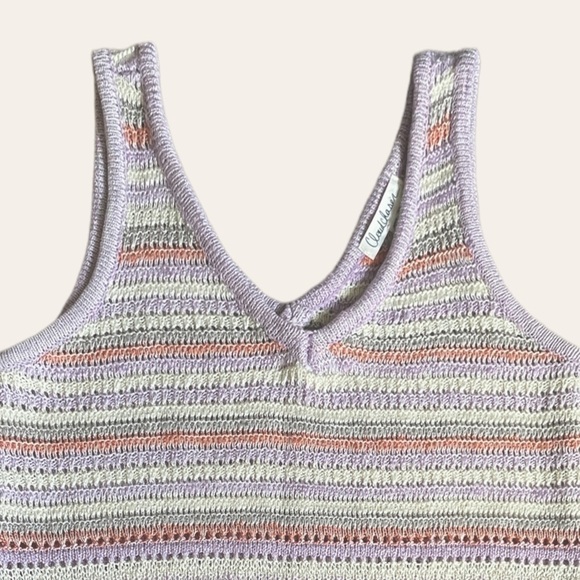 ๐บ Cloud Chaser Pastel Semi Cropped Boho Stripe Loose Knit Tank Top Size S - Picture 3 of 9